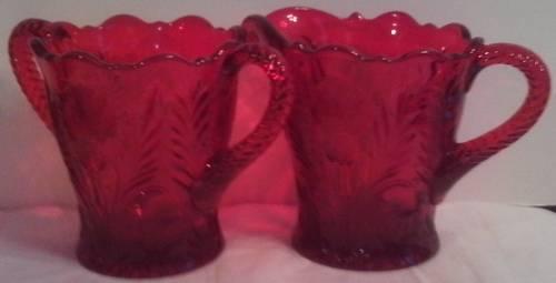 Solid Ruby Red Glass Creamer & Sugar Inverted Thistle Pattern NEW