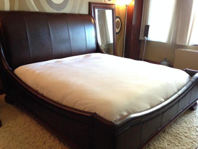 Stanley Furniture Chocolate Brown Leather Sleigh Bed California King