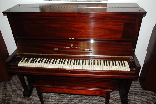 Steinway Upright Piano, Red Mahogany
