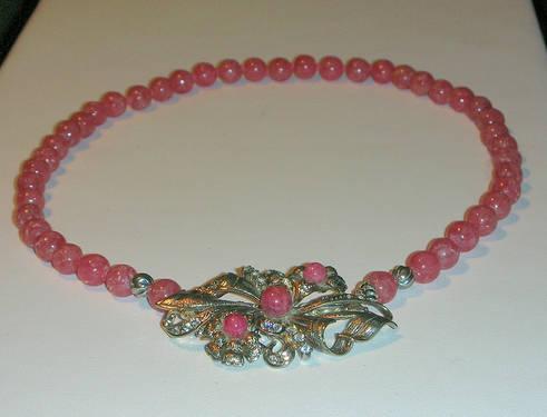 Sterling Silver Pink Rhodochrosite Gemstone Pin/Necklace worn 3 ways