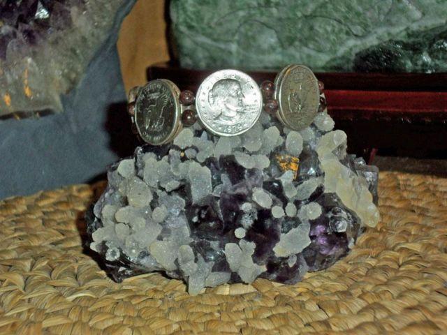 Susan B Anthony 1979-P $1.00 Coin Bracelet-Garnet Gemstone Beads