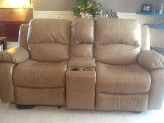 The most amazing, comfortable, all leather, camel rocker recliner duo