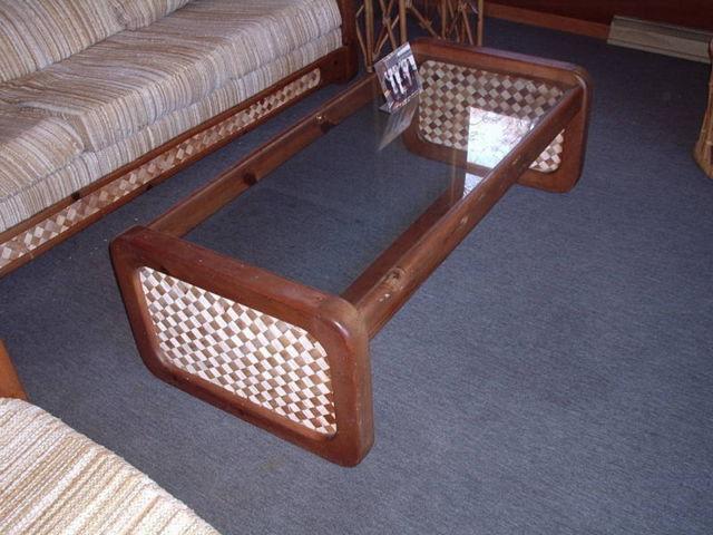 THIS IS A VERY FINE CUSTOM MADE THINK TEAK WOOD RATAN GLASS TOP END TA