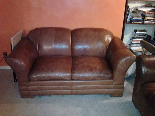 Two Brown Leather Couches: 1 Sofa and 1 Love Seat