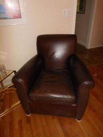 Used Tan Leather Chair with Ottoman