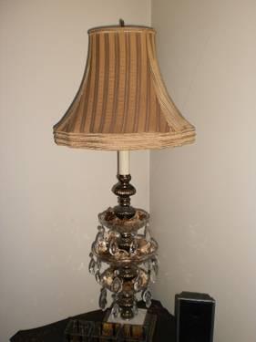 Vintage Antique Crystal, Brass and Marble Chadelier Type Lamp