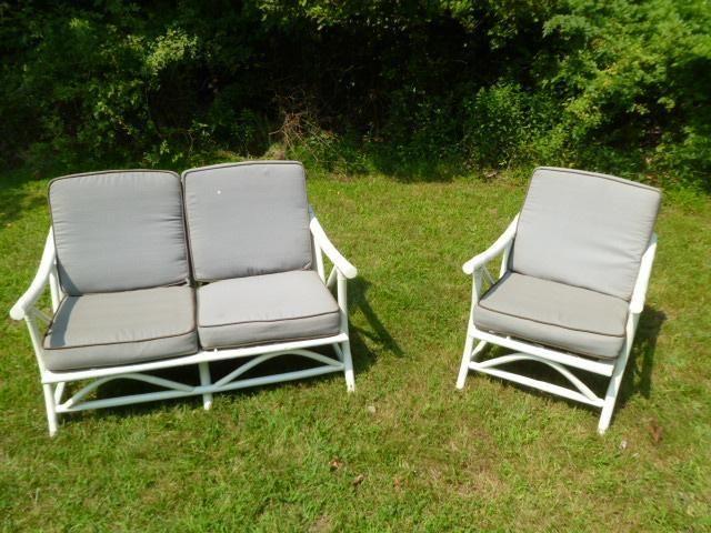 Vintage Bamboo Rattan Loveseat or Settee and Chair