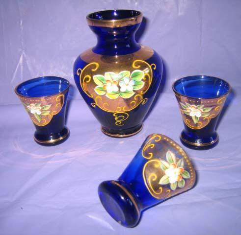 'Vintage BOHEMIAN/CZECH glassware (carafe set; pair stems; shell dish