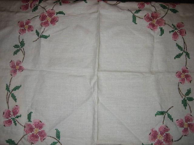 Vintage Cross-Stitch Bridge Tablecloth
