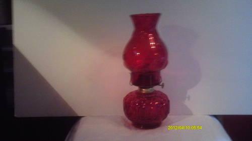 Vintage Glass Red Moon and Stars Oil Lamp Base & Chimney USED