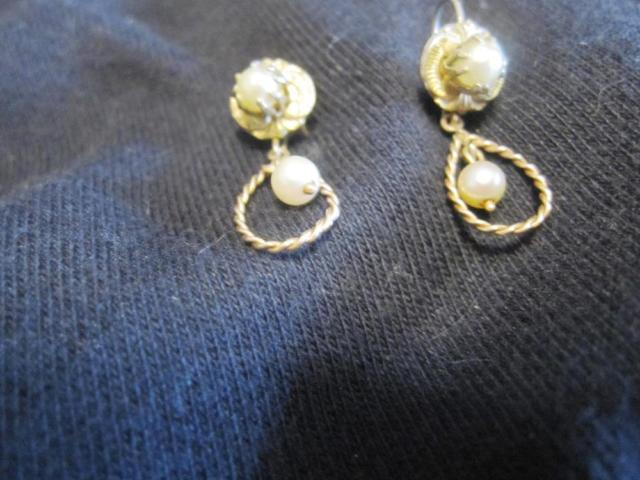 Vintage Gold and Pearl Drop Earrings