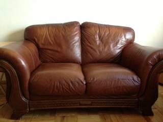 Vintage Leather Couch with Wood Details