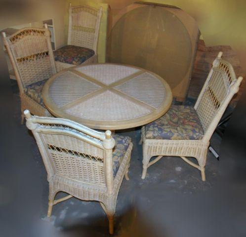 Wicker table with glass top & chairs
