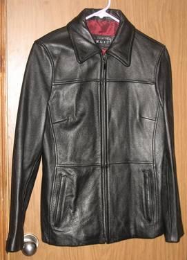 Winlit Black Leather Women's Lined Tailored Coat S Small Zip Front EUC