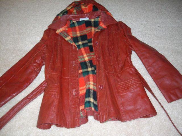 woman's GENUINE leather hooded jacket /coat size 9 wine color LIKE NEW