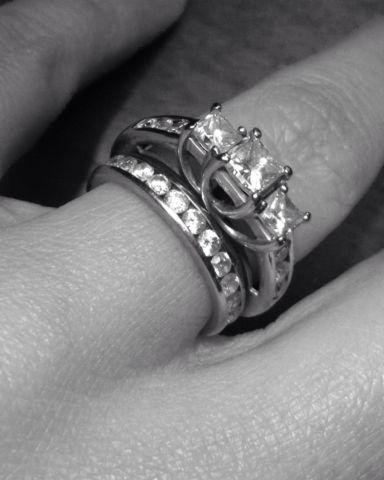 Woman's Princess 3 stone Diamond Engagement Ring With Diamond Band