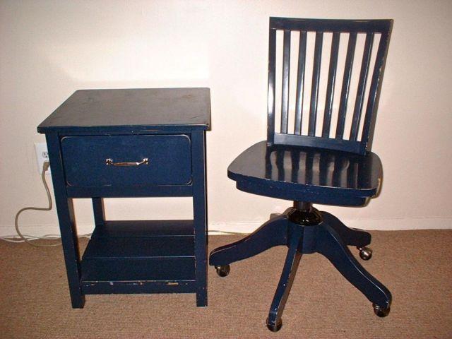 wooden swivel chair, bedside table/night stand - blue