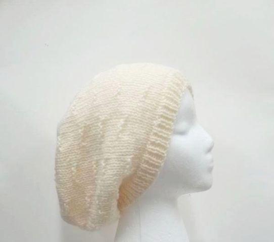 Wool slouch hat, off white, oversized beanie, size large