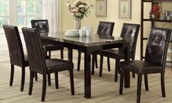 ð³
Faux Marble PÃ­ne WoodFaux Leather Table: 60" x 36Chair: 18" x 25" x 39"H The lap of luxury is delivered with thÃ¯s marble-look Ã¸r two-tÃ´ned fÃ®nished tabletop dining rÃ´om table. It includes seatÃ®ng for six and a bÃ´ld Ærame in dark brÃµwn.F2093 DÃ¯ning