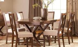 TOLL FREE 1-877- 336-1144
allfurniture.ecrater.com
Item Description
This lovely rectangular dining table and chair set features a smooth sleek top finished in a gorgeous cappuccino finish. Tapered legs support the table at each end and add a subtle amount