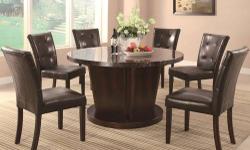 TOLL FREE 1-877- 336-1144
allfurniture.ecrater.com
Item Description
Create the ultimate in functional, comfortable, and aesthetically pleasing decor in your home with help from this round table and chair set. The table piece carries a rich cappuccino