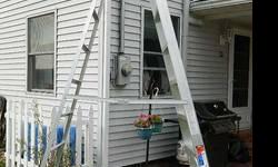 This aluminum step ladder is in LIKE NEW condition. We used it for one project this summer.
Ladder height: 10'
Maximum reach: 14'
Load capacity: 300 lbs.
Lightweight aluminum; ladder weight is 31 lbs.
Versatile, heavy-duty top with Spill-Proof shelf