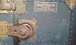 1925 Hartmann "Cushion Top" steamer trunk with functioning originals: key and lock, all hangers, all drawers, all hardware, all original interior lining paper, and "electric iron" holder (mind you, electricity was a *new and way upscale* item at the