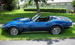 1973 Chevrolet Corvette Stingray in Excellent Condition Blue Exterior Black Leather Interior 350 V8 engine with 70,000 Miles Manual 4 Speed Transmission Power Windows, Steering and Locks Alloy Chrome Wheels Am,Fm Radio and Cassette Full Maintained Garage
