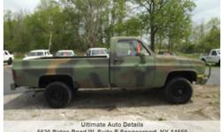 The " Duck Commander " is up for sale. 1986 Chevy 1 ton Custom Deluxe 4x4 military truck. 6.2 Liter diesel with only 68,000 original miles. Long bed, automatic transmission, split bench front seat, tinted glass. Runs perfect -- CALL SAL - 585-760-4586 --