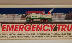 This is a 1996 Hess Emergency Truck Collectible for sale. The first time that this box was opened was to take the pictures for this ad. The truck is in mint condition and the box has no apparent damage and only slight wear from storage and age. Please