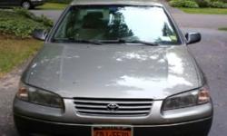 1998 Toyota Camry LE
Automatic
4 cylinder
Power Locks & Trunk Release
CD Player
Color: Antique Sage Pearl (Greyish/Tan)
153,000 miles
Good Condition