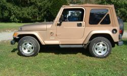 1999 Jeep Wrangler Sahara -- Gold, 5spd, 179k, 4.0L L6, tilt wheel, alloy wheels, dual front air bags, new soft top - $5000. 24mth/24k mile Powertrain Warranty available for $775. Vehicles come with a NYS inspection and we go to DMV for you. If interested