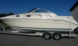 1999 Sea Ray Sundancer SE 27' with 2001 EZ load Trailer w/ Dual Tandom
- 250HP 5.0L Engine, Bravo II Mercruiser w/ Stern Drive
- Low hours
- Camper canvas with windows & screens
- Cockpit cover
- Bottom has been painted with a gel coating
- Dual batteries