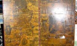 This is a 4 panel decoupaged room divider most probably from the mid to late 19th Century. This technique was also referred to as 'Japanning' in Britain. 4 double-sided panels in total. They require some repair and restoration and are rare and coveted