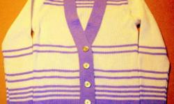 2-Piece Sweater Set
Long Sleeve V-Neck Sweater with Five Buttons
Sleeveless V-Neck Sweater Vest
White with Purple Stripes
Long Sleeve Sweater is Approximately 22 inches from Shoulder to bottom edge
Long Sleeve Sweater Sleeve is Approximately 22 inches