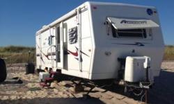 For sale is a well maintained 2000 Holiday Rambler Alumascape 31SKS with a front Queen sized bed, 2 rear bunks, a dinette and a jackknife sofa that convert to a bed. Can sleep 6 adults or 2 adults and 6 children.
This travel trailer comes with the