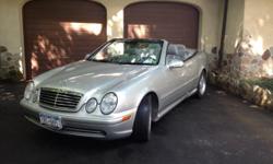 2000 CLK 430 Cabriolet
Features Include:
Color: silver/gray with gray soft top. Only 72,000 miles, 1 owner, all records from new.
All original, garaged & stored winters. AMG details and wheels typical for 430 model.