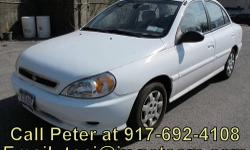 Call 917.692.4108 if interested. 2001 Kia Rio 4 door sedan in excellent condition. The car has a CARFAX clean title guarantee. 1 OWNER, 27K miles. White exterior with Gray interior. Equipped with 1.5-Liter, I4, 16-Valve, DOHC Engine, 5-Speed Manual