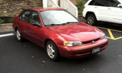 2002 Chev Prizm LSI (same as Toyota Corolla)
red/beige interior
CD/power windows/locks/cruise
one owner/garaged/clean title
runs and drives well
well maintained
clean inside and out
144,000 highway miles
great gas mileage
Asking $2250