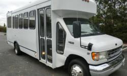 2002 FORD E-450 16 passenger w/ wheelchair lift and up to 4 wheelchair positions. The 7.3L Powerstroke turbo-diesel motor runs perfectly with 60K miles, starts right up, shifts smoothly and steers and stops as designed. It runs as good as it looks!
Clean,