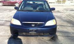 In Excellent condition,2002 Honda Civic EX, 1 OWNER, CLEAN CARFAX, No accidents,very good on gas 35 MPG!
4 doors,Blue exterior,Grey interior,Automatic transmission,190k miles,
Hurry up and call!Deals this good don't last forever.
Vin: 2HGES26762H608850