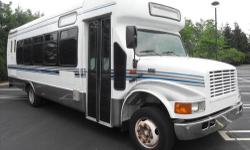 This all fiberglass International Startrans 30 passenger (including flip seats) plus driver bus has 119k professionally driven miles and is equipped with a International T444E Diesel engine. It is equipped with 2 wheelchair positions and has an Allison