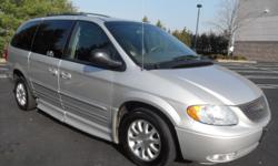 This Chrysler Town & Country Braun Entervan Handicap wheelchair van is the premium upgraded model to the Dodge Grand Caravan. The Entervan features a lowered floor and power ramp that works from inside as well as the remote from the outside. The automatic