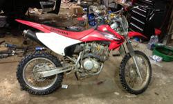2005 Honda CRF 150 F Dirtbike - 4 stroke, 5 speed.
Brand new (last week) rear tire, rear tube, front brake pads, rear brake shoes, front sprocket, rear sprocket, chain, clutch lever, motion pro clutch cable and spark plug. Bike has NEW 90/100-16 ire on
