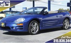 Check out this loaded 2005 Eclipse Spyder convertible! This one is the top of the line GTS model, so everything is here including leather seating, a power top, Infinity sound, and much more. The Eclipse features front wheel drive and a heated glass back