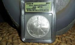 2006 W ICG SP 70 also means MS 70 American Silver Eagle Burnished or Satin Finish One Dollar 1 oz Silver. 20th Anniverary.This coin has a great look and bold strike. This coin is Perfect and Flawless. This coin is certified by ICG they believe a
