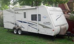 Very Clean 2007 Trail- Lite, Trail - Cruiser 243S Expand
Towing lenght is 26'
Weighs only 3865 lbs
3 canvass hybrid pop outs and 1 electric slide
Kitchen area has a Domestic gas and electric frig with freezer, 3 burner stove with oven, microwave, double