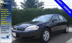 Impala LT, 4D Sedan, 4-Speed Automatic with Overdrive, FWD, 100% SAFETY INSPECTED, ONSTAR, SERVICE RECORDS AVAILABLE, and XM RADIO. Vehicles with a 12/12 Select Warranty have passed a 110-point inspection and the warranty ensures that if any covered part