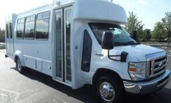 2008 Ford E-450 shuttle bus with 156k well maintained miles and equipped with a reliable 6.8L Ford V-10 engine and automatic transmission with overdrive. It delivers a smooth and quiet ride and will get your group to their destination in complete comfort