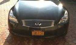 Black 2008 Infiniti G37 Coupe
Mileage - 28,000
Automatic Transmission
330 hp @ 7,000 rpm/3.7 liters V 6 front engine
Four-wheel ABS
Brake assist system
Leather Interior
"18 inch Wheels
Dunlop Tires (P225/50R18)
Other Accessories:
Radio AM/FM/MP3 Audio